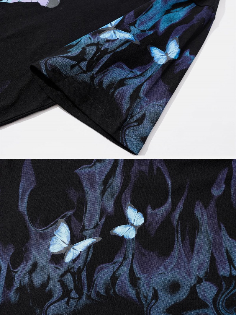 Noir  T Shirts Aelfric Eden Blue Flame Butterfly Tee - WCX-1008422